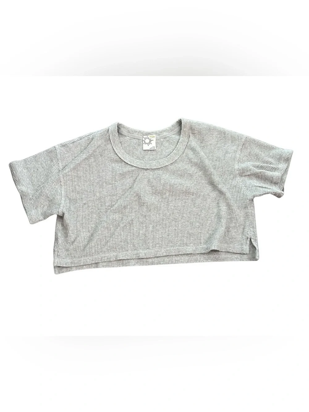 Offline by Aerie Waffle Knit Short Sleeve Relaxed Crop T-Shirt | Grey | Size S
